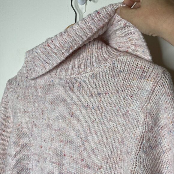 Loft Pink Multi-Color Pastel Shimmery Long Sleeve Boxy Cowel Neck Sweater Medium - Picture 7 of 11